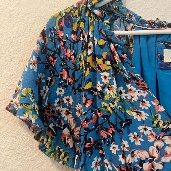 Anthropologie Floral V-Neck Dress in Blue and Green - Picture 2 of 7